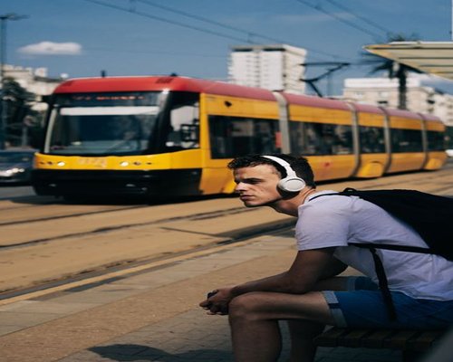 Person commuting by tram in Warsaw